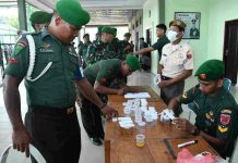 Pengecekan dan Pelaksanaan Tes Urine bagi Prajurit dan PNS jajaran Korem 143/HO
